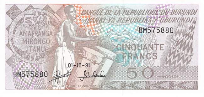 Burundi p28c 50 Francs 1991